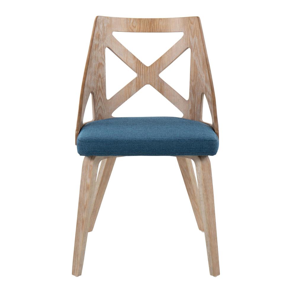 White Washed Wood, Blue Fabric Charlotte Chair - Set of 2
