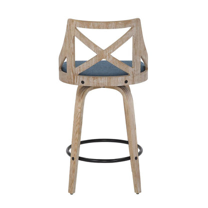 White Washed Wood, Blue Fabric Charlotte Counter Stool - Set of 2