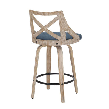 White Washed Wood, Blue Fabric Charlotte Counter Stool - Set of 2