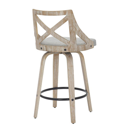 White Washed Wood, Light Grey Fabric Charlotte Counter Stool - Set of 2