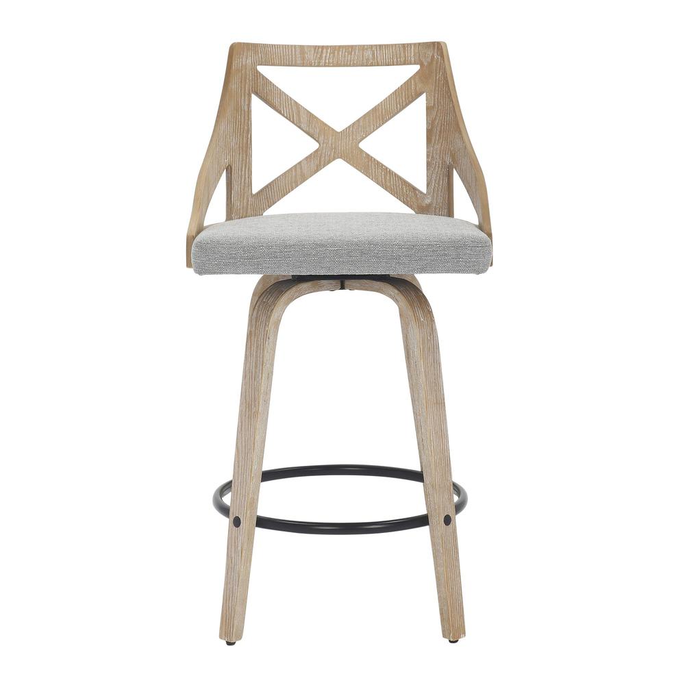 White Washed Wood, Light Grey Fabric Charlotte Counter Stool - Set of 2