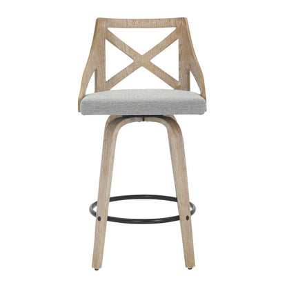 White Washed Wood, Light Grey Fabric Charlotte Counter Stool - Set of 2