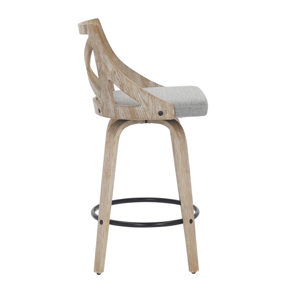 White Washed Wood, Light Grey Fabric Charlotte Counter Stool - Set of 2
