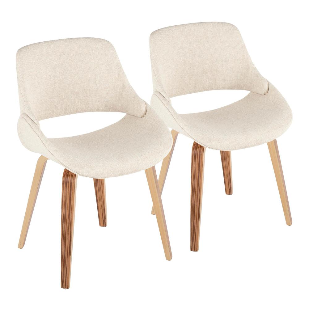 Zebra Wood, Cream Fabric Fabrico Chair - Set of 2