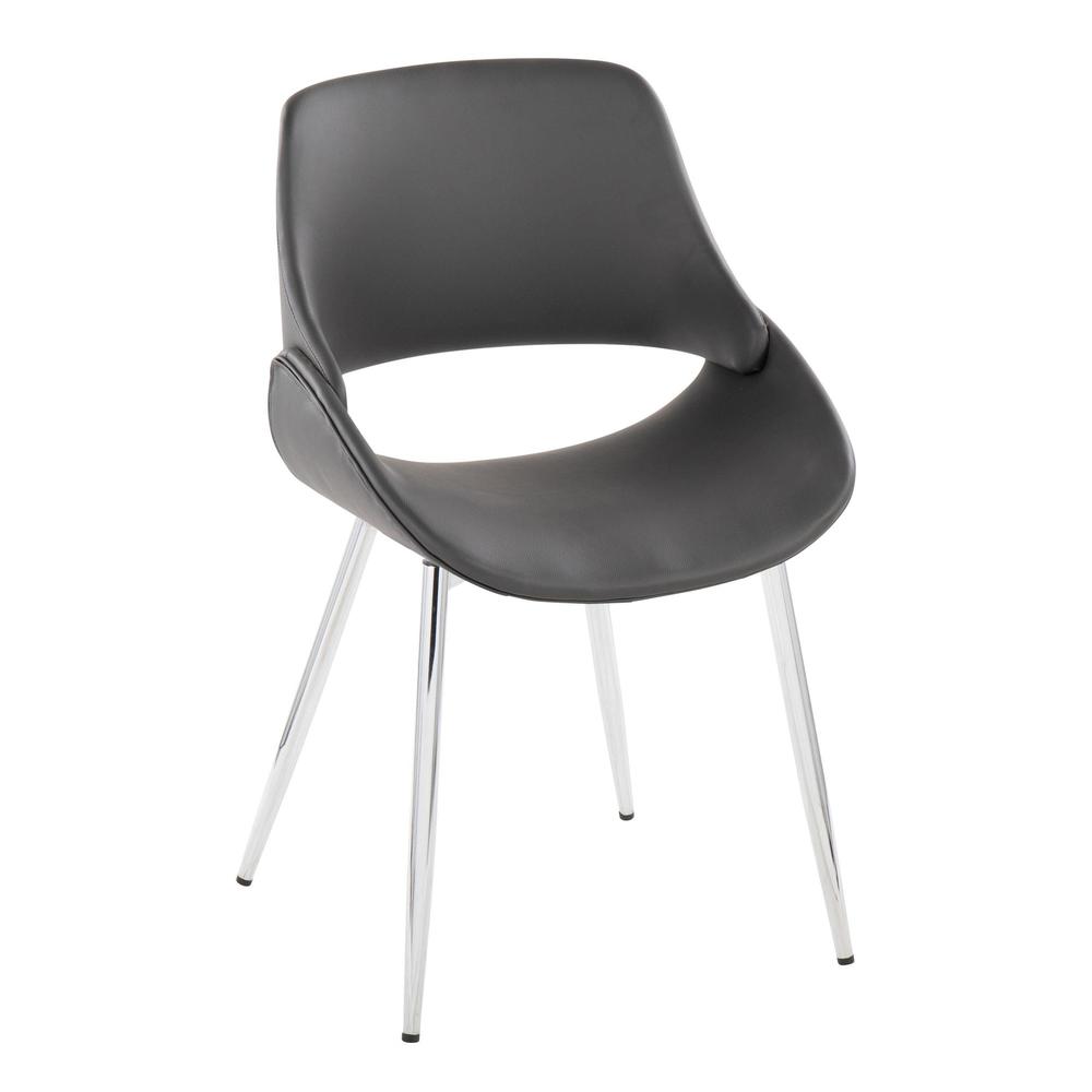 Chrome Metal, Grey PU Fabrico Chair - Set of 2