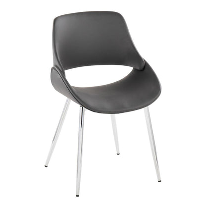Chrome Metal, Grey PU Fabrico Chair - Set of 2