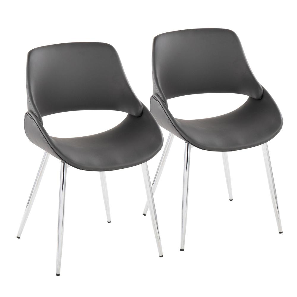 Chrome Metal, Grey PU Fabrico Chair - Set of 2