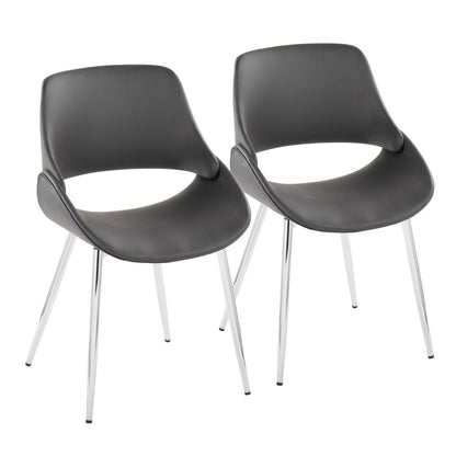 Chrome Metal, Grey PU Fabrico Chair - Set of 2