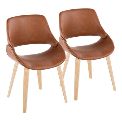 Natural Wood, Camel PU Fabrico Chair - Set of 2