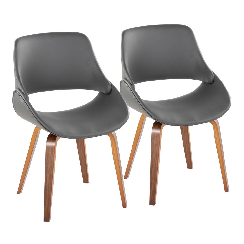 Walnut Wood, Grey PU Fabrico Chair - Set of 2