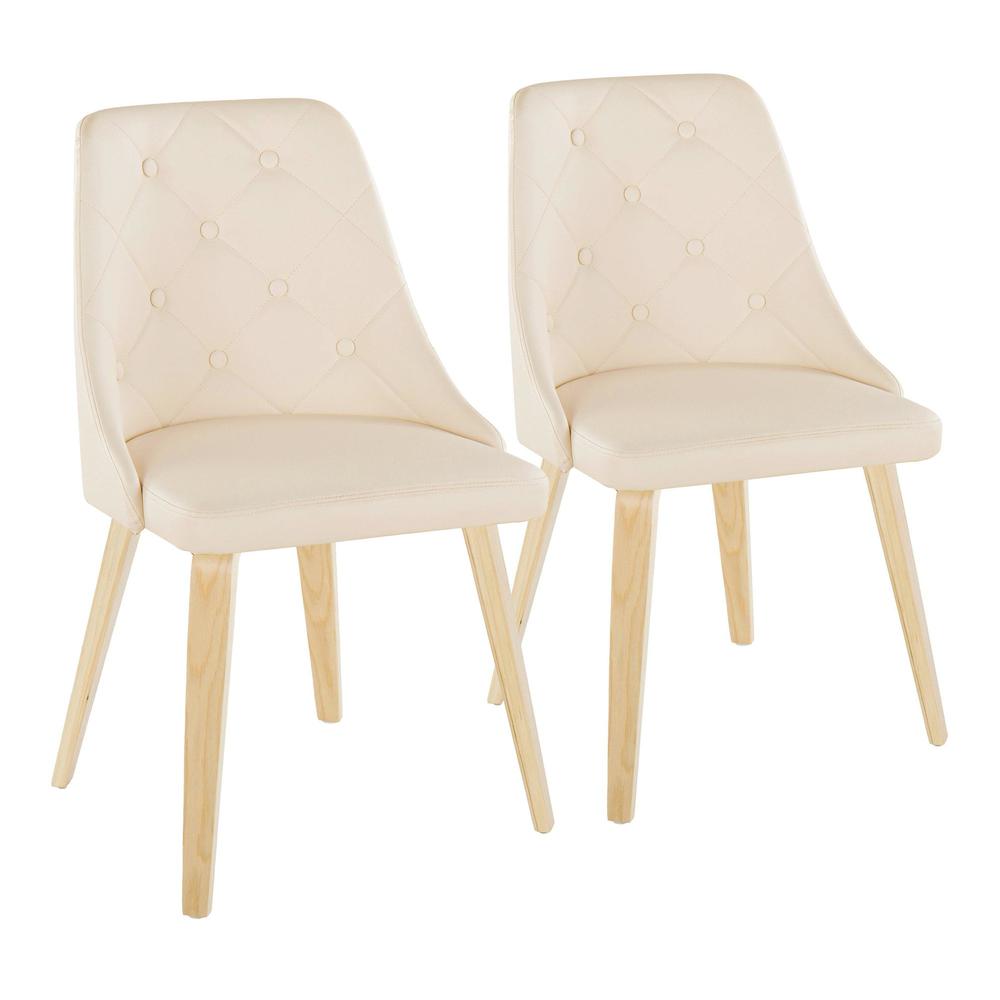 Natural Wood, Cream PU Giovanni Chair - Set of 2