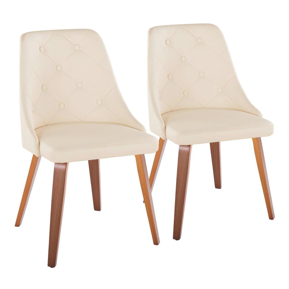 Walnut Wood, Cream PU Giovanni Chair - Set of 2