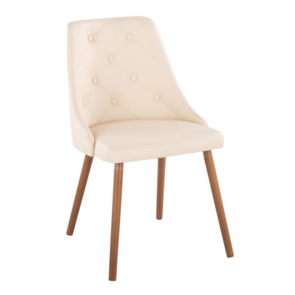 Walnut Wood, Cream PU Giovanni Chair - Set of 2