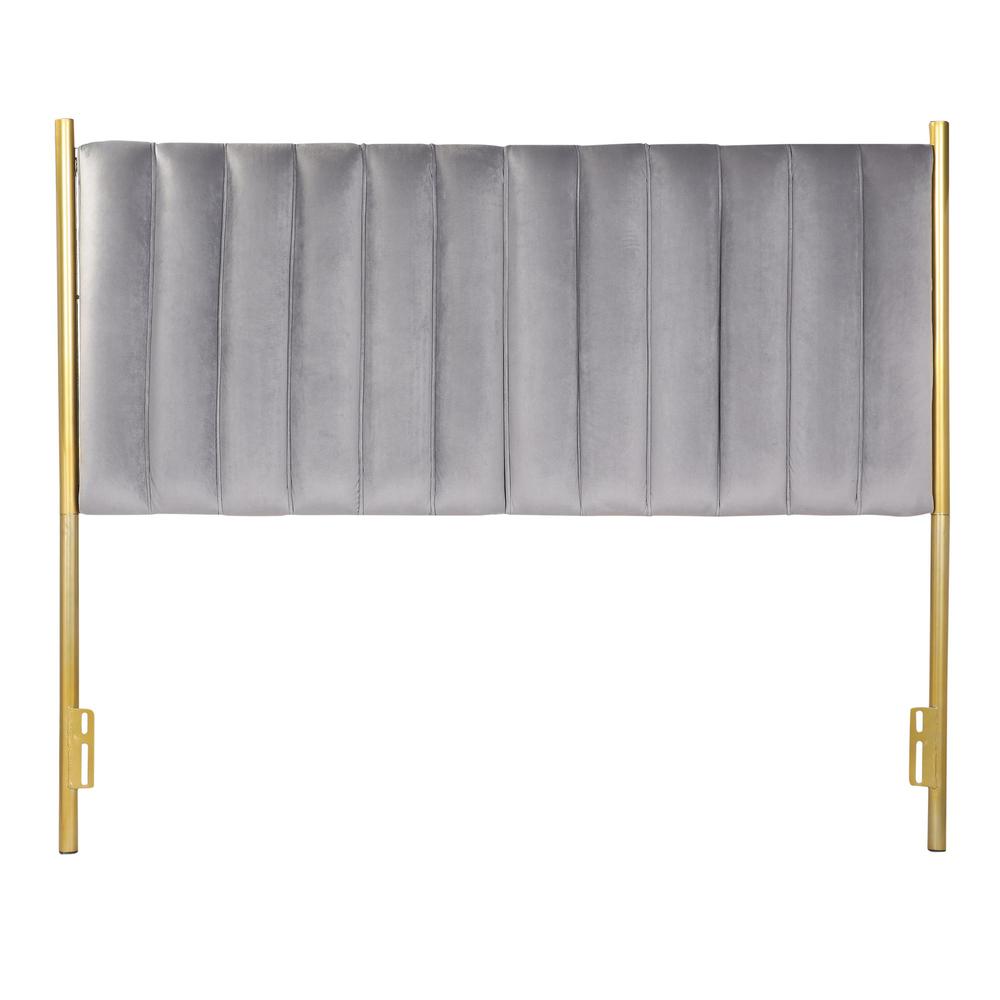 Gold Metal, Grey Velvet Chloe Headboard