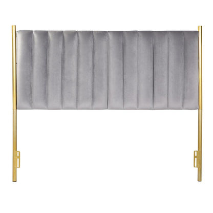 Gold Metal, Grey Velvet Chloe Headboard