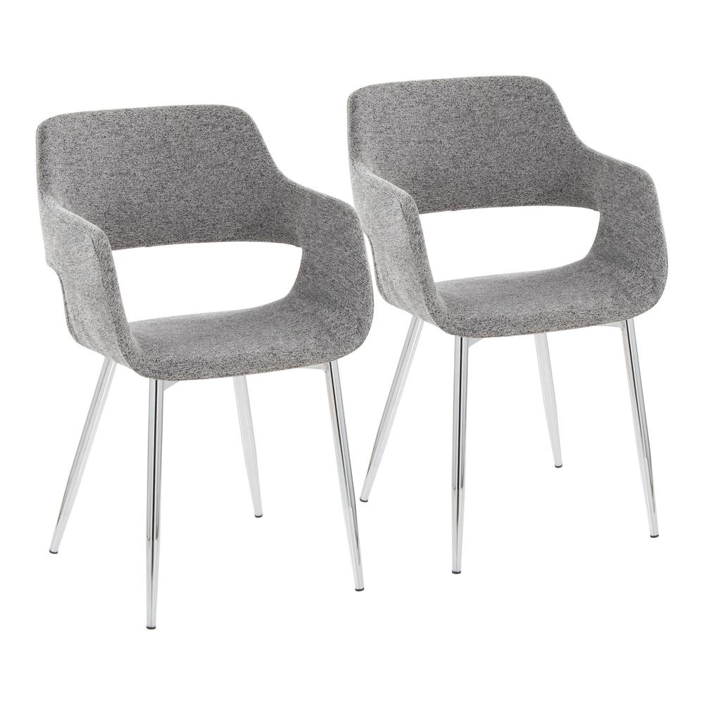 Chrome Metal, Grey Fabric Margarite Chair - Set of 2