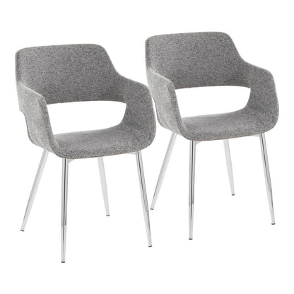 Chrome Metal, Grey Fabric Margarite Chair - Set of 2