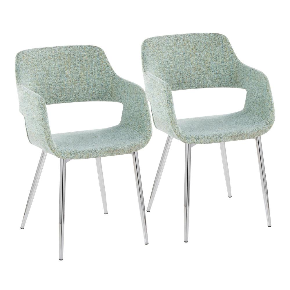 Chrome, Light Green Fabric Margarite Chair - Set of 2