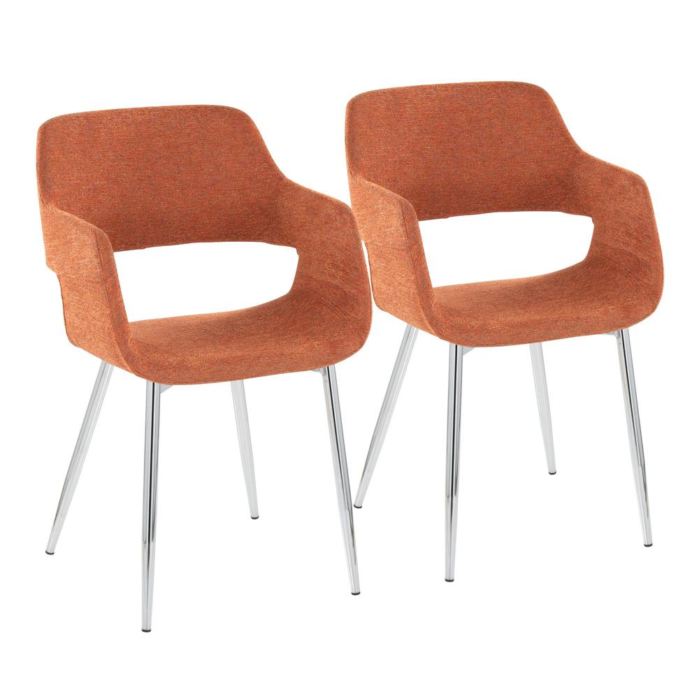 Chrome Metal, Orange Fabric Margarite Chair - Set of 2