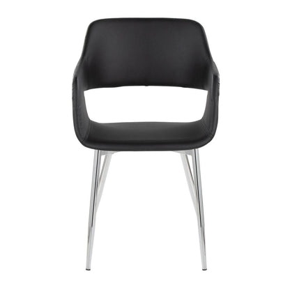 Chrome Metal, Black PU Margarite Chair - Set of 2