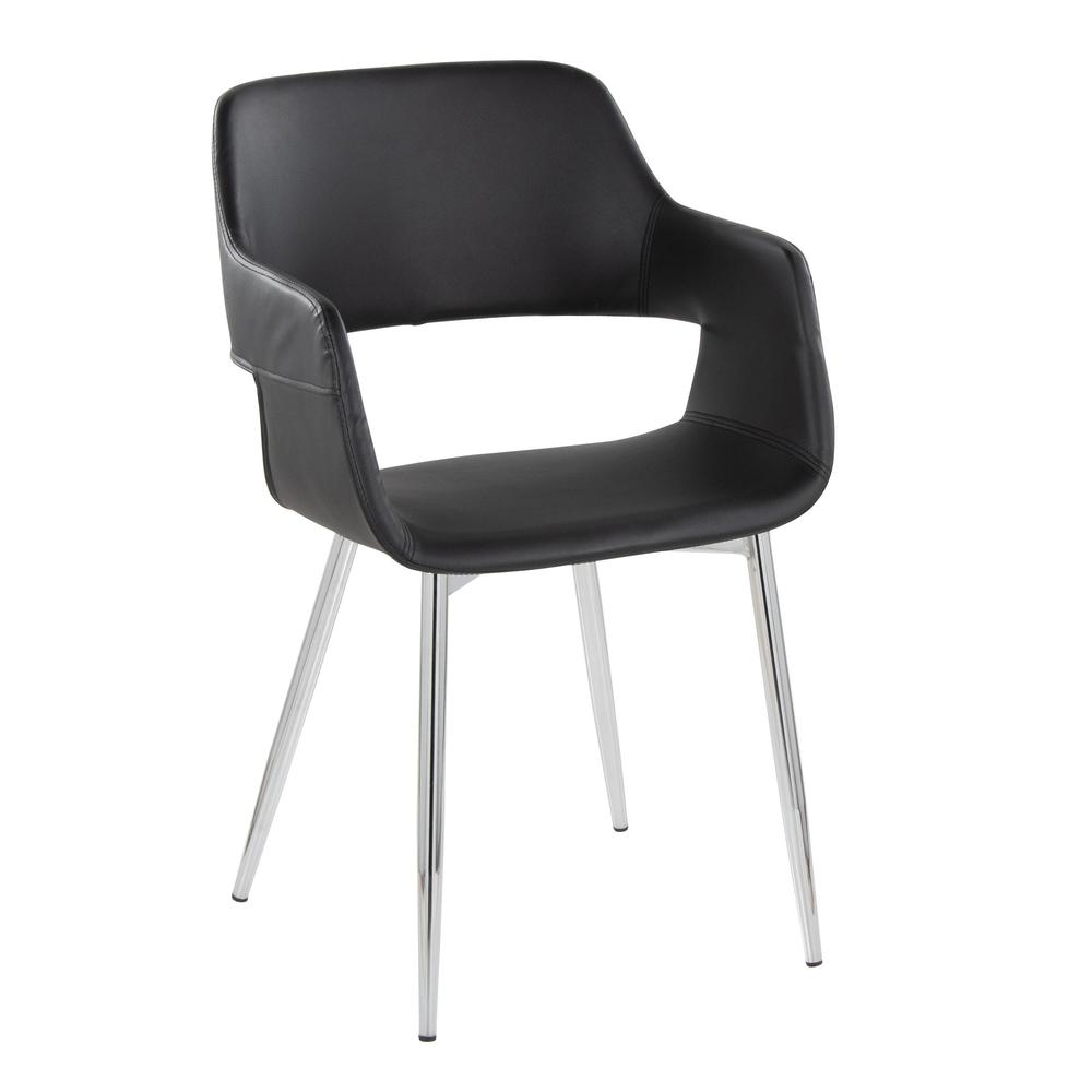 Chrome Metal, Black PU Margarite Chair - Set of 2