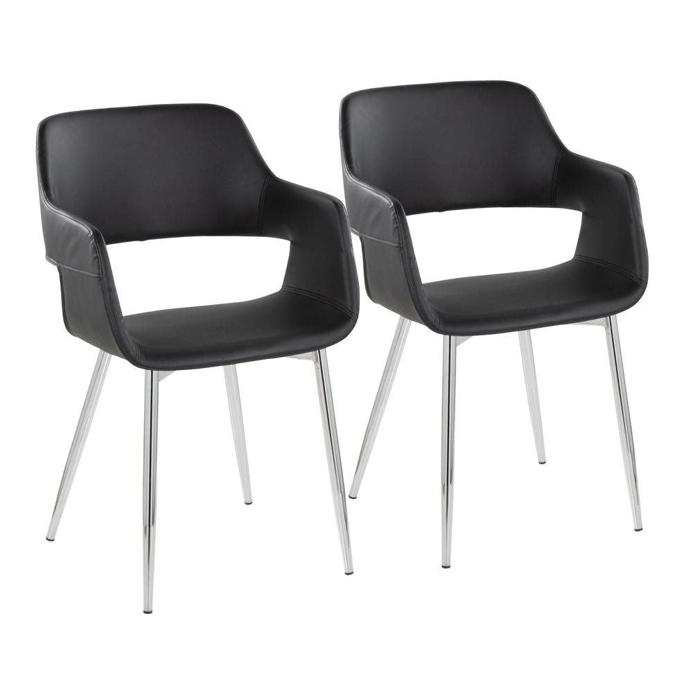 Chrome Metal, Black PU Margarite Chair - Set of 2