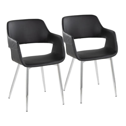 Chrome Metal, Black PU Margarite Chair - Set of 2