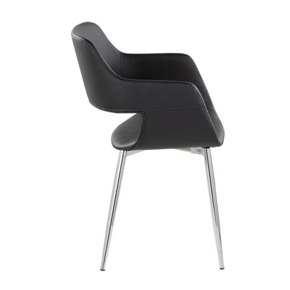 Chrome Metal, Black PU Margarite Chair - Set of 2