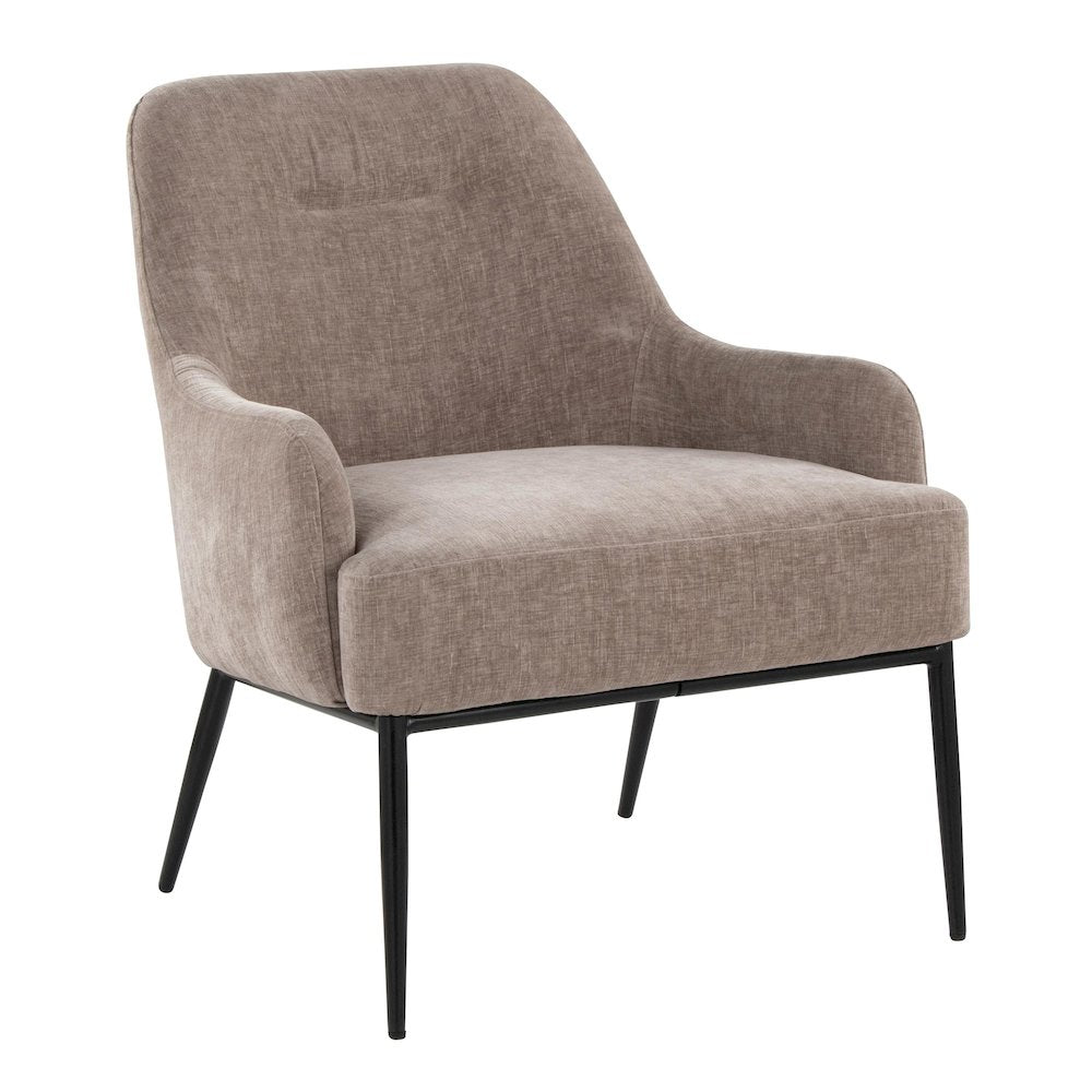 Marcel Accent Chair in Black Metal, Light Brown Fabric color