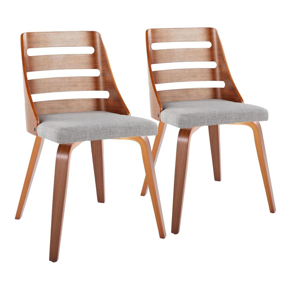 Walnut Wood, Grey Fabric Trevi Chair - Set of 2