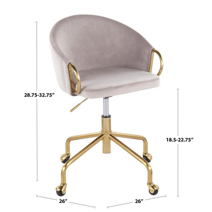 Gold Metal, Silver Velvet Claire Task Chair