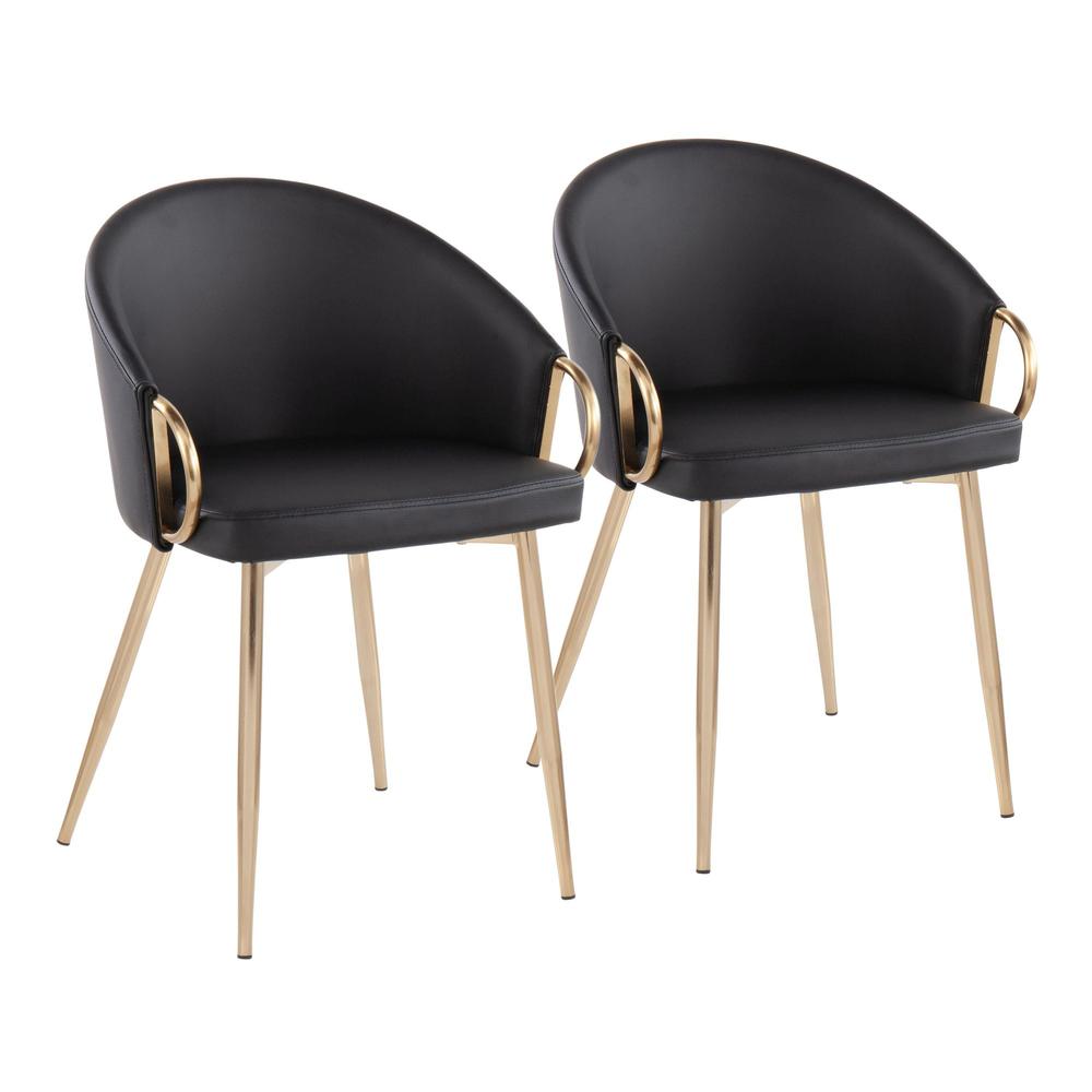 Gold Metal, Black PU Claire Chair - Set of 2