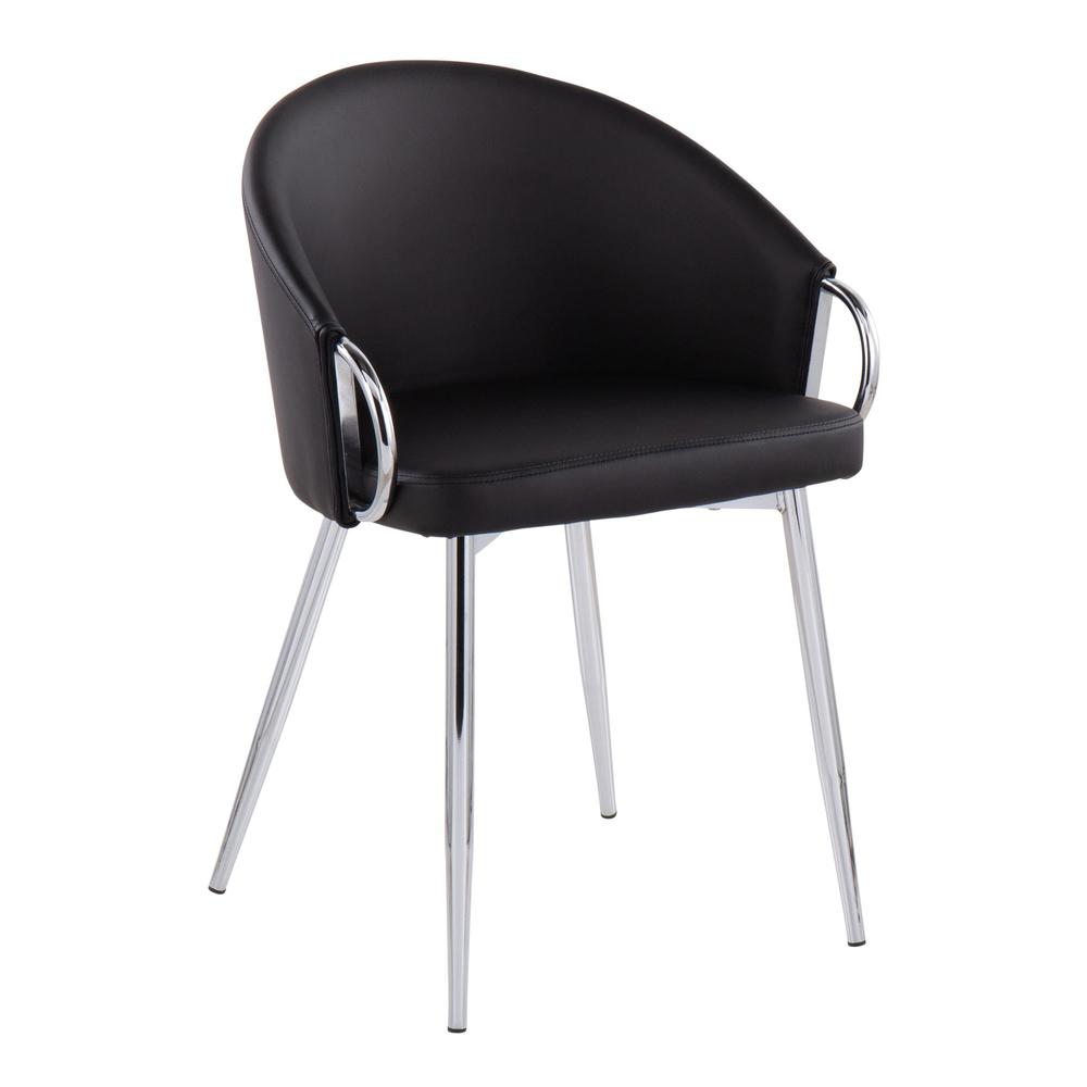 Chrome Metal, Black PU Claire Chair - Set of 2