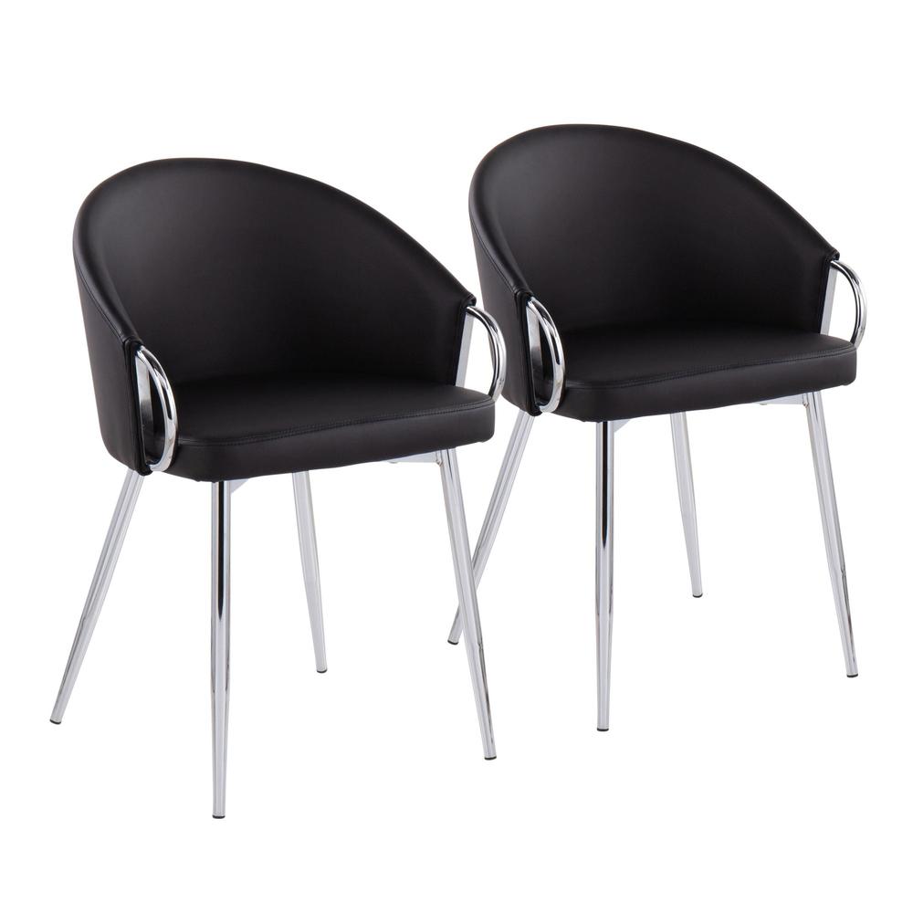 Chrome Metal, Black PU Claire Chair - Set of 2