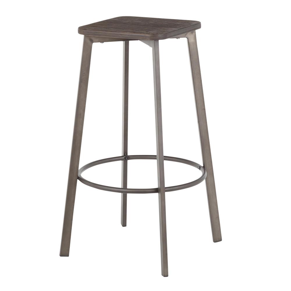 Antique Metal, Espresso Bamboo Clara Square Barstool - Set of 2