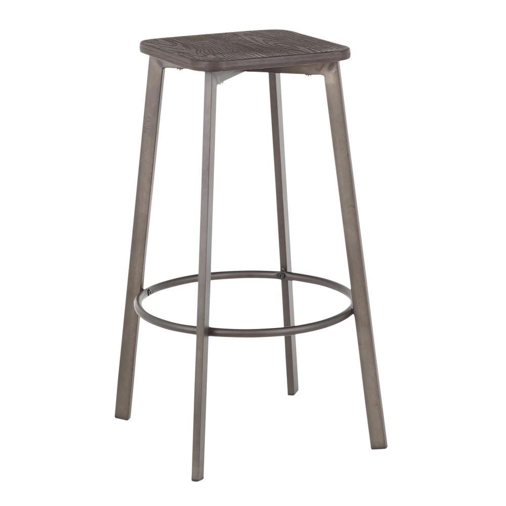Antique Metal, Espresso Bamboo Clara Square Barstool - Set of 2
