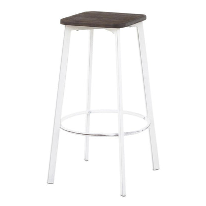 Vintage White Metal, Espresso Bamboo Clara Square Barstool - Set of 2