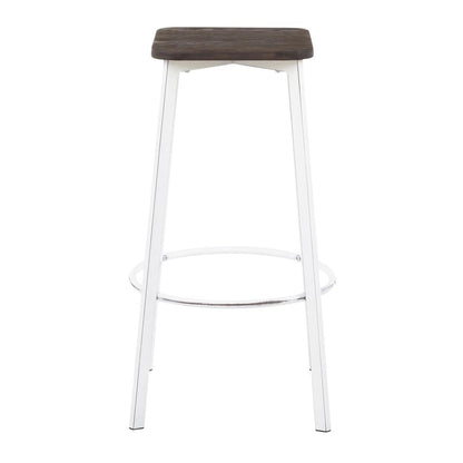 Vintage White Metal, Espresso Bamboo Clara Square Barstool - Set of 2