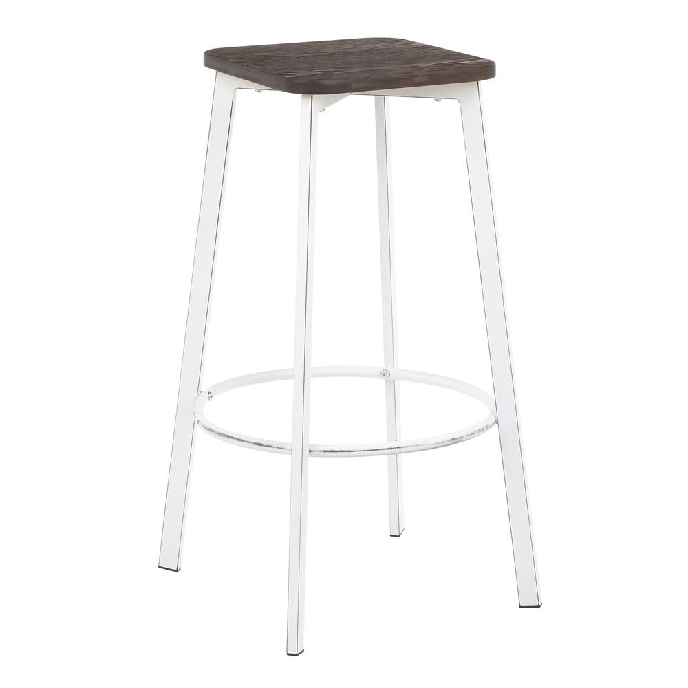 Vintage White Metal, Espresso Bamboo Clara Square Barstool - Set of 2
