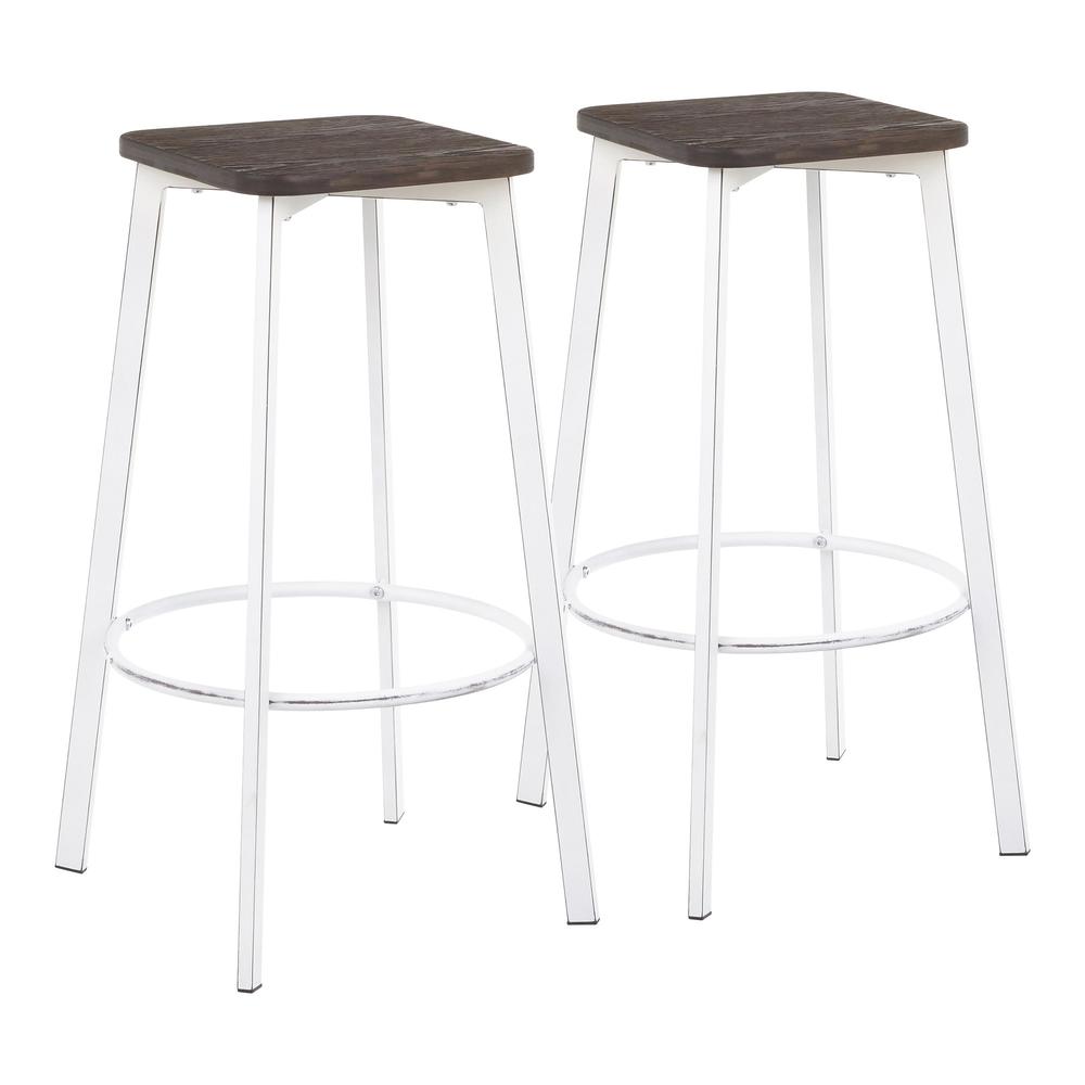 Vintage White Metal, Espresso Bamboo Clara Square Barstool - Set of 2