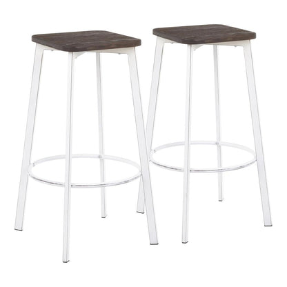 Vintage White Metal, Espresso Bamboo Clara Square Barstool - Set of 2
