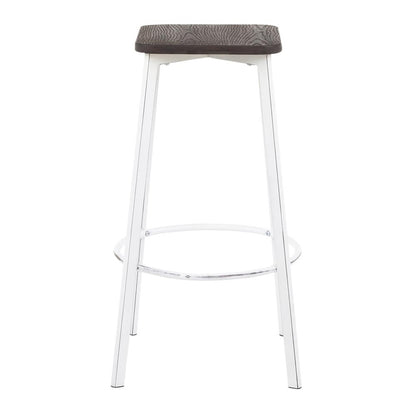 Vintage White Metal, Espresso Bamboo Clara Square Barstool - Set of 2