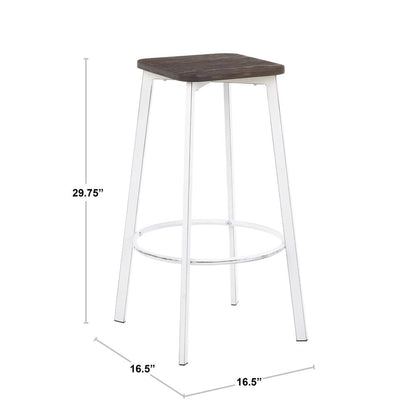 Vintage White Metal, Espresso Bamboo Clara Square Barstool - Set of 2