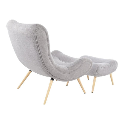 Natural Wood, Grey Sherpa Cloud Chair