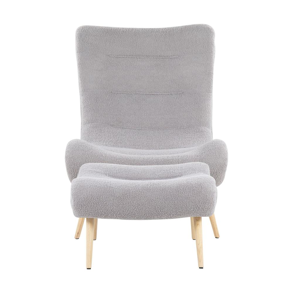 Natural Wood, Grey Sherpa Cloud Chair