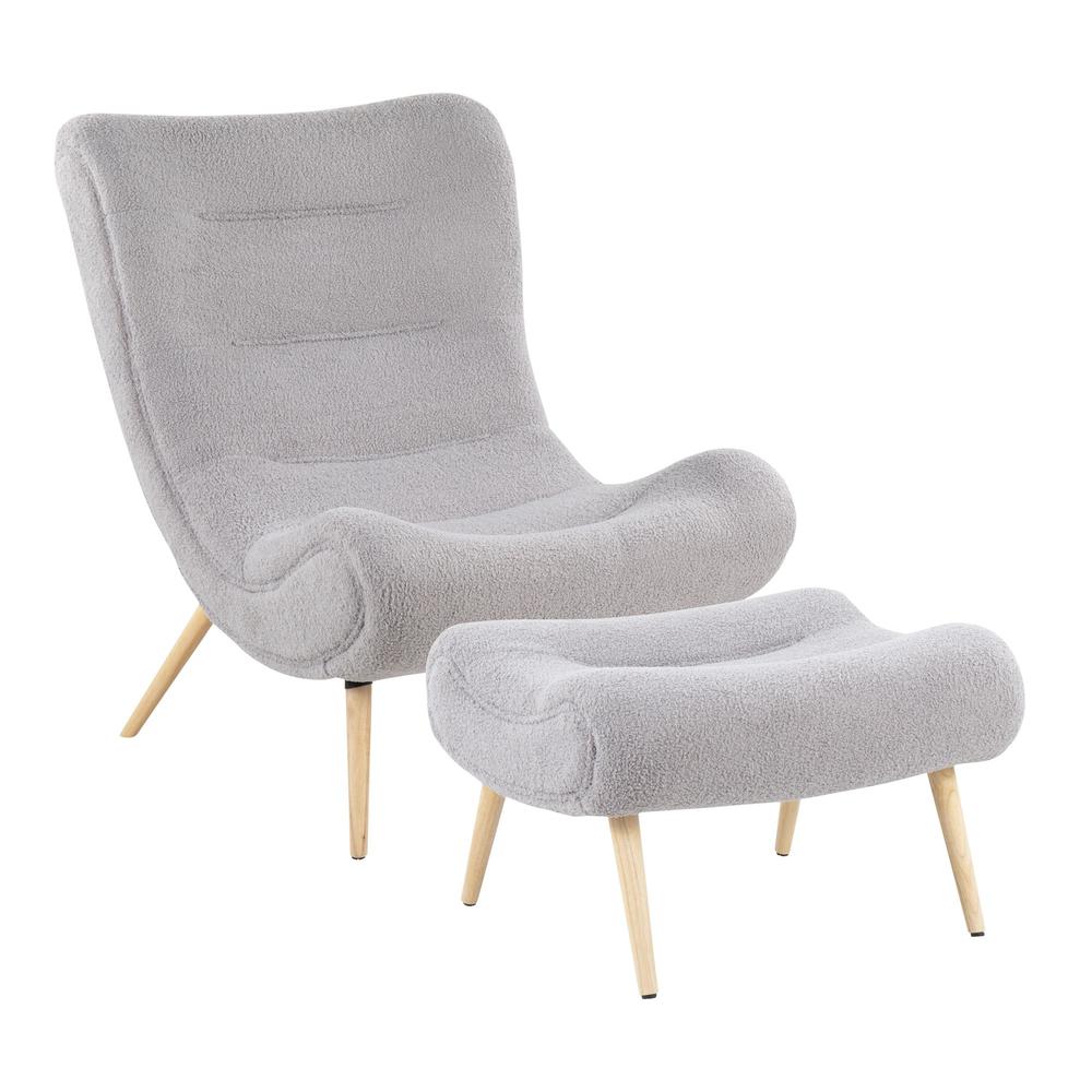 Natural Wood, Grey Sherpa Cloud Chair