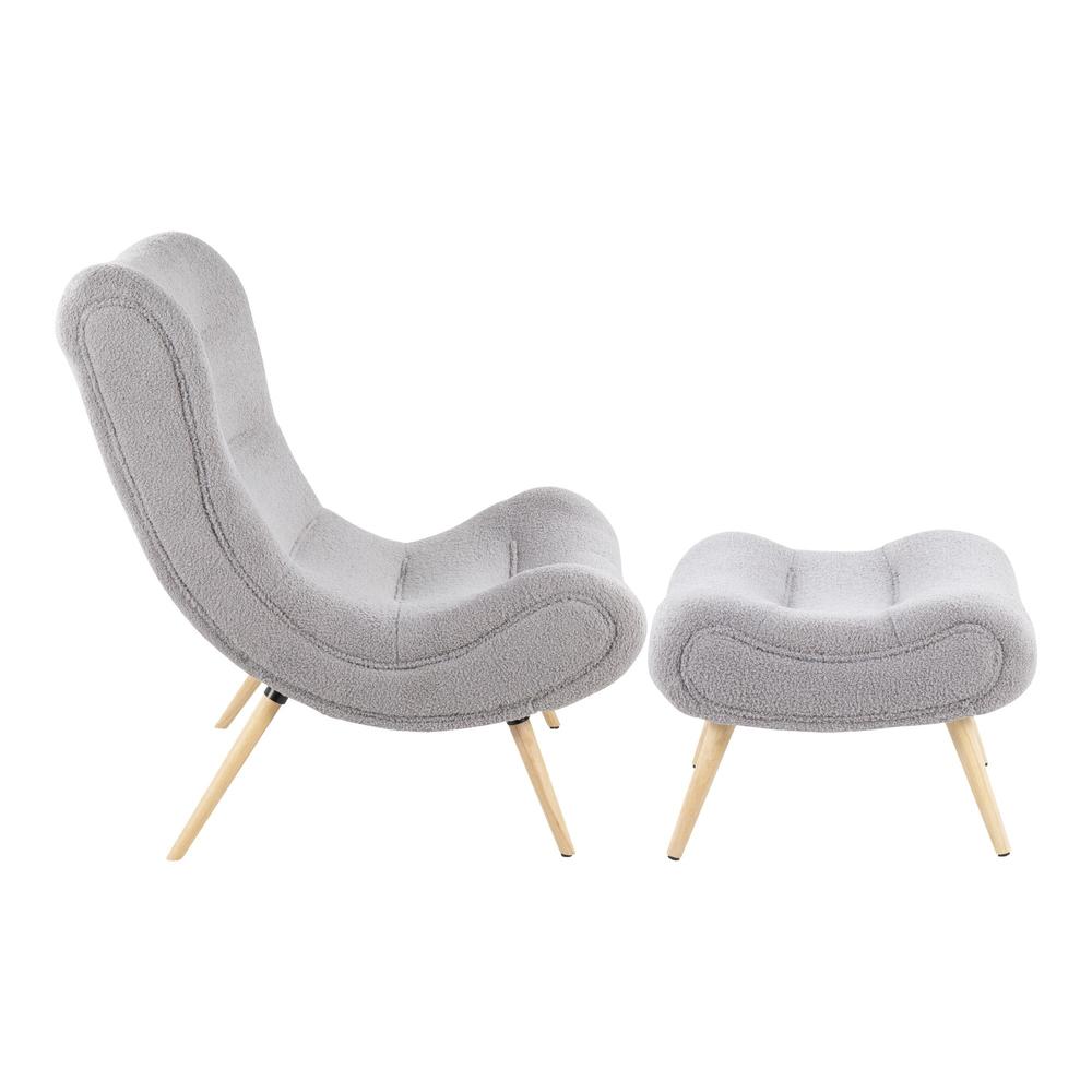 Natural Wood, Grey Sherpa Cloud Chair