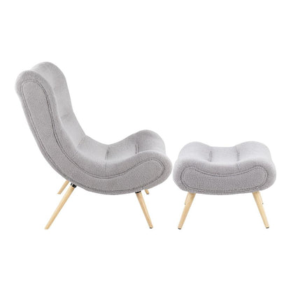 Natural Wood, Grey Sherpa Cloud Chair