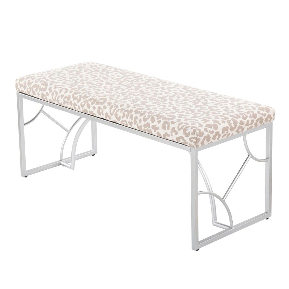 Silver Metal, Grey Leopard Fabric Constellation Bench