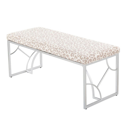 Silver Metal, Grey Leopard Fabric Constellation Bench